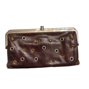 Hobo brown leather clutch wallet embellished